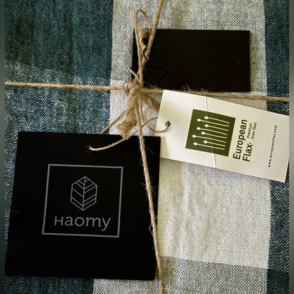 HAOMY HARMONY Palma European Flax Linen Tablecloth 63x98” Green White Gingham